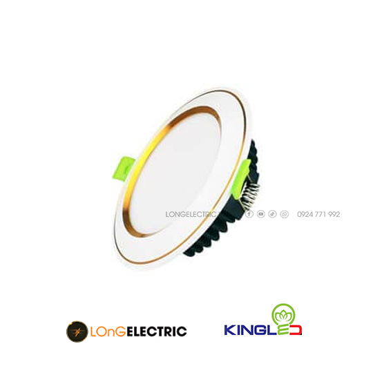 Đèn LED Âm Trần Viền Vàng Mặt Cong 7W Đổi Màu EC-DLC-7-T120-DM-V | KingLED